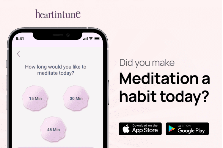 phone with heartfulness app day schedule and app download details screen