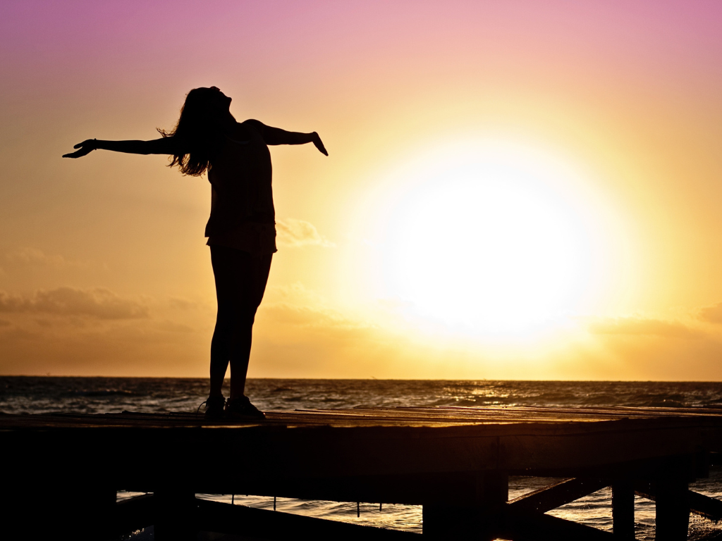 A silhouette photo of a woman during golden hour